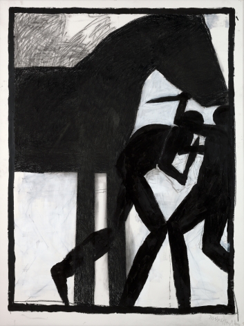 Michael Spafford (b. 1935)  Trojan Horse Series #2 - One Greek One Trojan, 2020  India ink and charcoal on paper